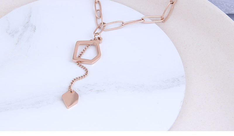 Fashion Rose Gold Geometric Hollow Pendant Titanium Steel Necklace,Pendants