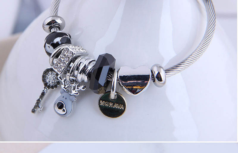 Fashion Black Antlers Key Pendant Diamond Oil Drop Geometric Bracelet,Fashion Bangles