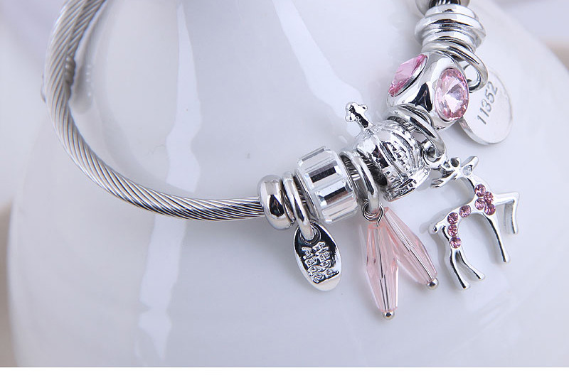 Fashion Pink Fawn Diamond Round Geometric Alloy Bracelet,Fashion Bangles