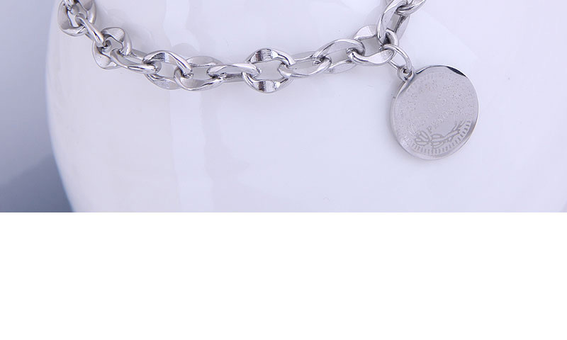 Fashion Silver Stainless Steel Coin Pendant Round Bracelet,Bracelets