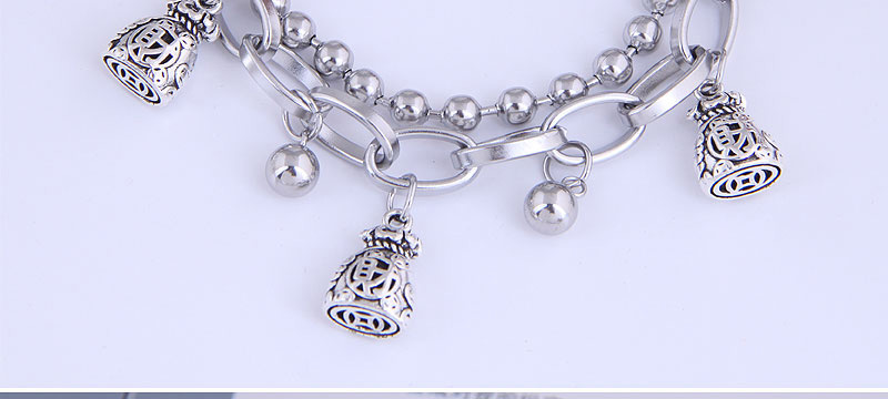 Fashion Silver Stainless Steel Bead Wallet Double-layer Bracelet,Bracelets