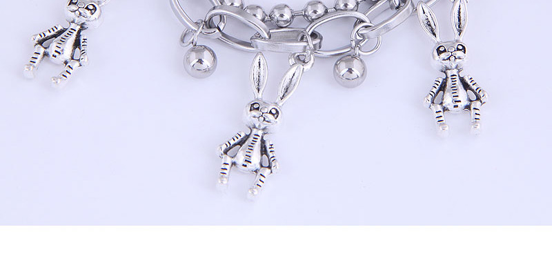 Fashion Silver Long-eared Rabbit Double Bracelet With Stainless Steel Beads,Bracelets