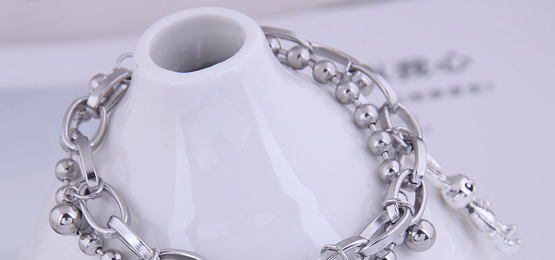 Fashion Silver Long-eared Rabbit Double Bracelet With Stainless Steel Beads,Bracelets