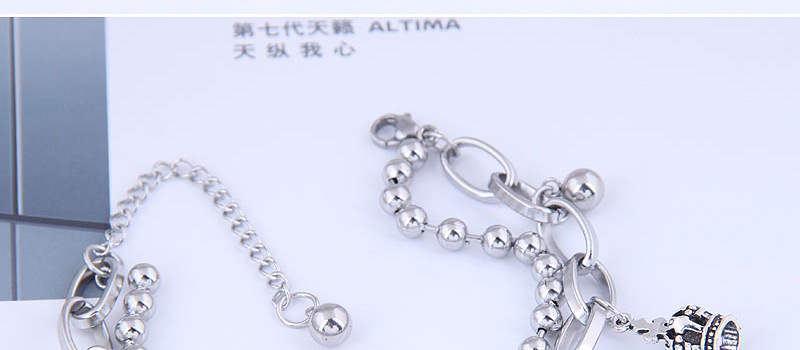 Fashion Silver Stainless Steel Bead Crown Double Bracelet,Bracelets