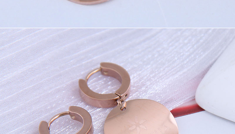Fashion Rose Gold Round Letter Pendant Titanium Steel Earrings,Stud Earrings