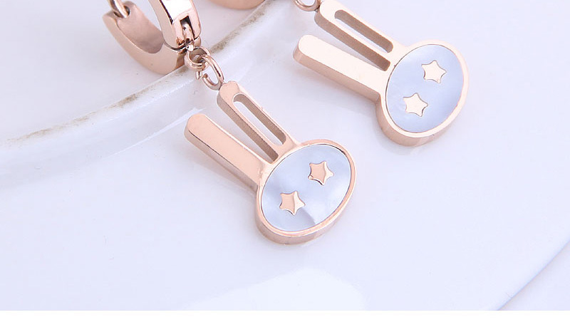 Fashion Rose Gold Small Rabbit Five-pointed Star Pendant Titanium Steel Earrings,Stud Earrings