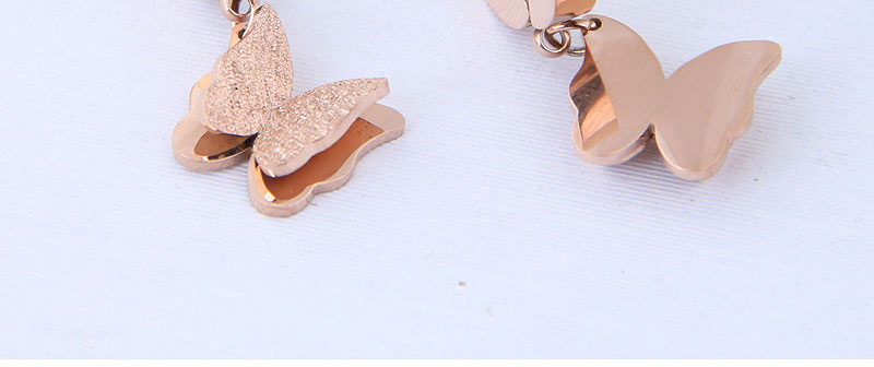 Fashion Rose Gold Double Butterfly Pendant Titanium Steel Earrings,Stud Earrings