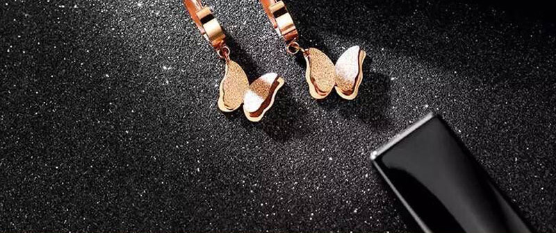 Fashion Rose Gold Double Butterfly Pendant Titanium Steel Earrings,Stud Earrings
