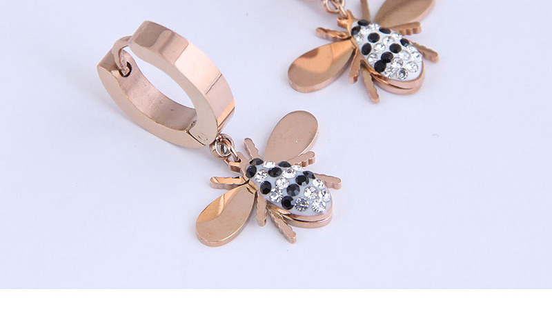 Fashion Rose Gold Diamond Bee Titanium Steel Earrings,Stud Earrings