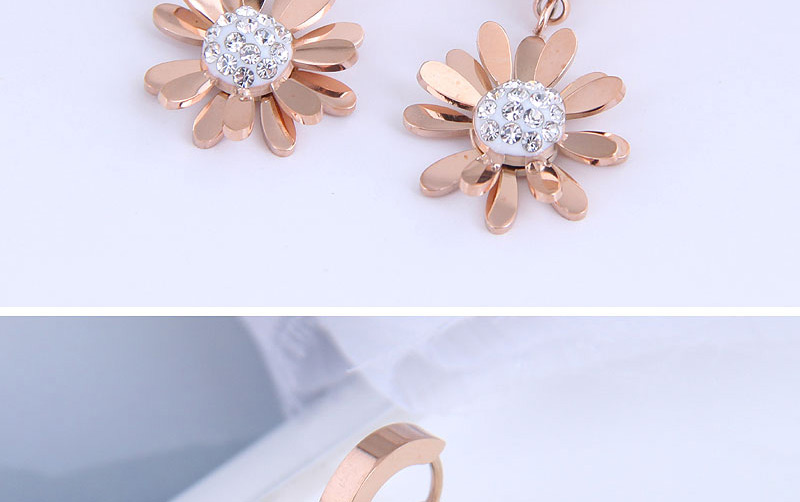 Fashion Red Diamond Diamond-studded Small Chrysanthemum Titanium Steel Earrings,Stud Earrings