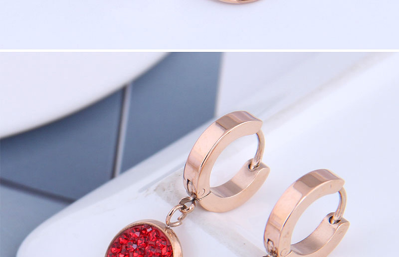 Fashion Red Diamond Diamond Round Pendant Titanium Steel Stud Earrings,Stud Earrings