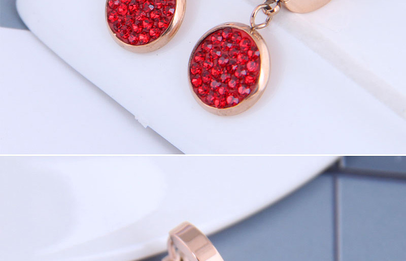 Fashion Red Diamond Diamond Round Pendant Titanium Steel Stud Earrings,Stud Earrings