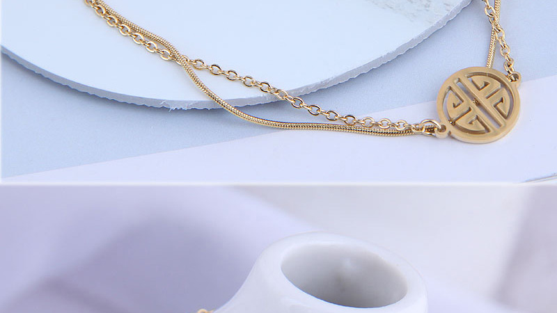 Fashion Golden Titanium Steel Round Geometric Hollow Double-layer Bracelet,Fashion Bracelets