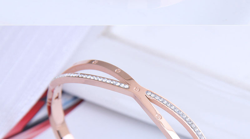Fashion Rose Gold Titanium Steel Cross Diamond Cutout Bracelet,Fashion Bangles