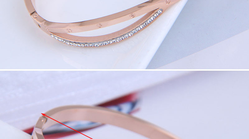 Fashion Rose Gold Titanium Steel Cross Diamond Cutout Bracelet,Fashion Bangles