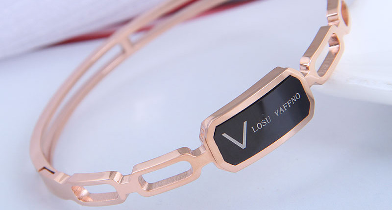 Fashion Rose Gold Titanium Steel Letter Geometric Hollow Bracelet,Fashion Bangles