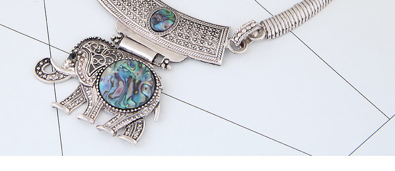 Fashion Silver Color Elephant Abalone Shell Geometric Necklace And Earrings Set,Jewelry Sets