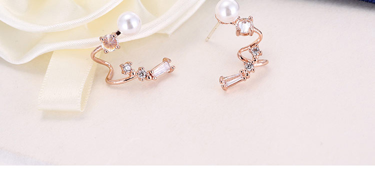 Fashion Rose Gold Color Micro-inlaid Zircon Pearl Geometric Earrings,Stud Earrings