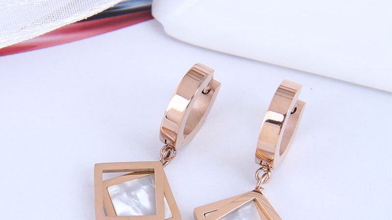 Fashion White Titanium Steel Geometric Square Earrings,Stud Earrings