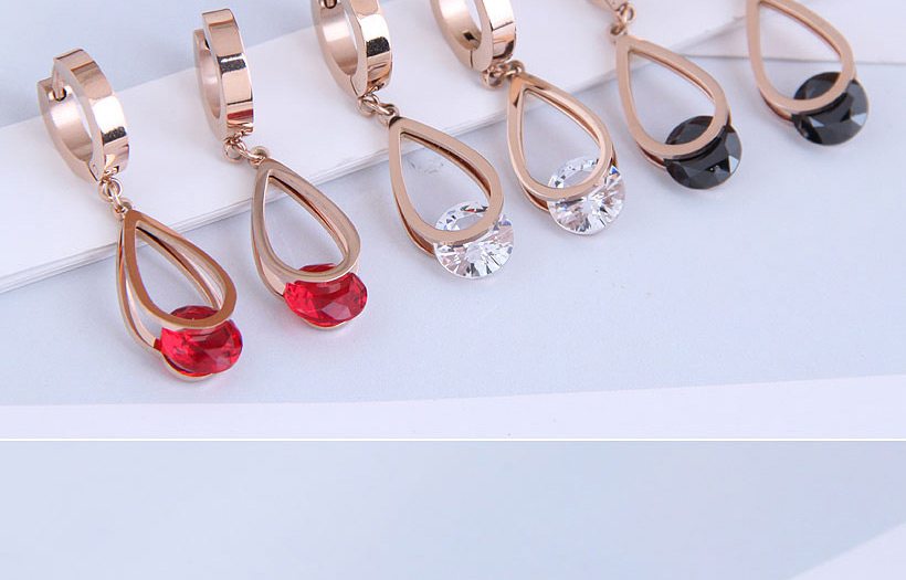 Fashion Red Water Drop Micro-inlaid Zircon Titanium Steel Earrings,Stud Earrings