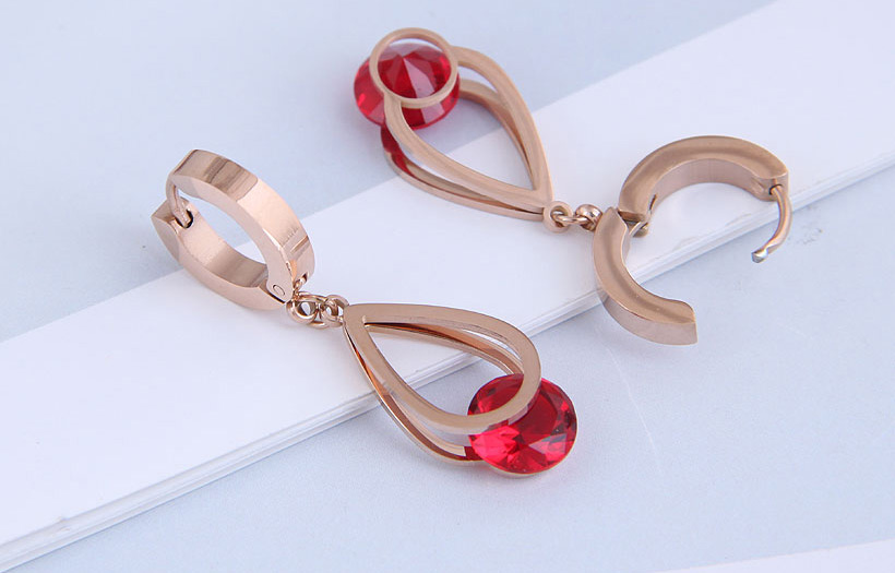 Fashion Red Water Drop Micro-inlaid Zircon Titanium Steel Earrings,Stud Earrings