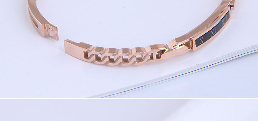 Fashion Rose Gold Color Titanium Steel Chain Roman Alphabet Bracelet,Fashion Bangles
