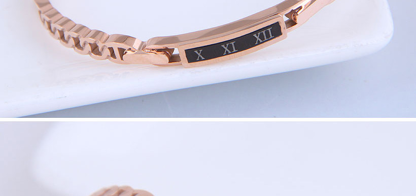 Fashion Rose Gold Color Titanium Steel Chain Roman Alphabet Bracelet,Fashion Bangles