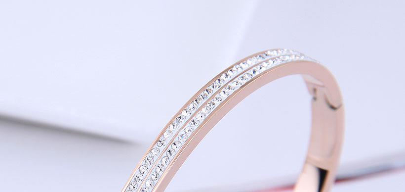 Fashion Rose Gold Color Titanium Steel Diamond Double Row Bracelet,Fashion Bangles