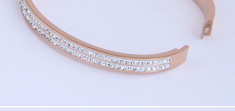 Fashion Rose Gold Color Titanium Steel Diamond Double Row Bracelet,Fashion Bangles