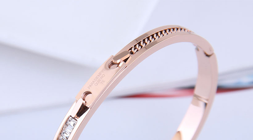 Fashion Rose Gold Color Titanium Steel Letter Diamond Chain Bracelet,Fashion Bangles