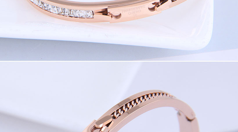 Fashion Rose Gold Color Titanium Steel Letter Diamond Chain Bracelet,Fashion Bangles