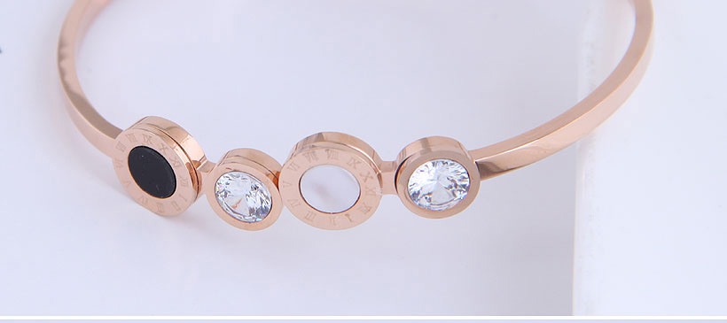 Fashion Rose Gold Color Titanium Steel Diamond And Roman Alphabet Open Bracelet,Fashion Bangles