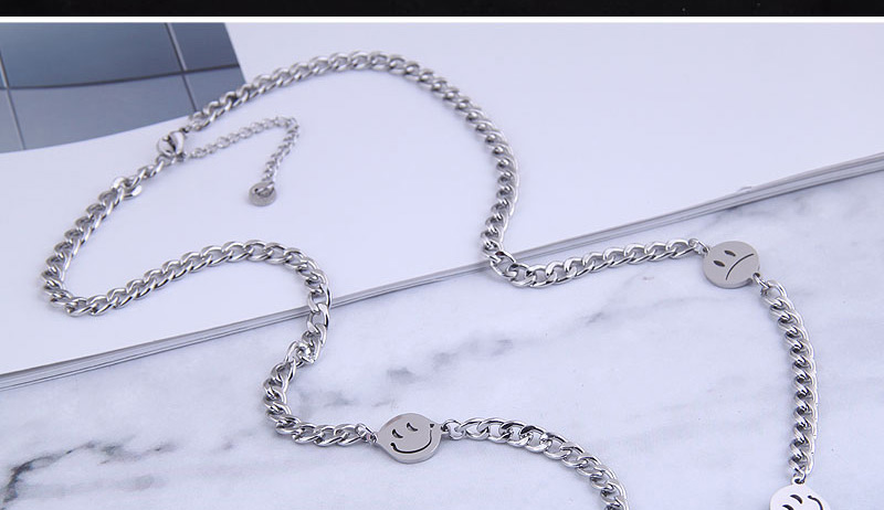Fashion Silver Stainless Steel Smiley Metal Chain Necklace,Chains