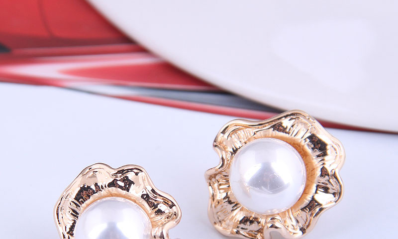 Fashion Gold Color Flower Pearl Alloy Earrings,Stud Earrings