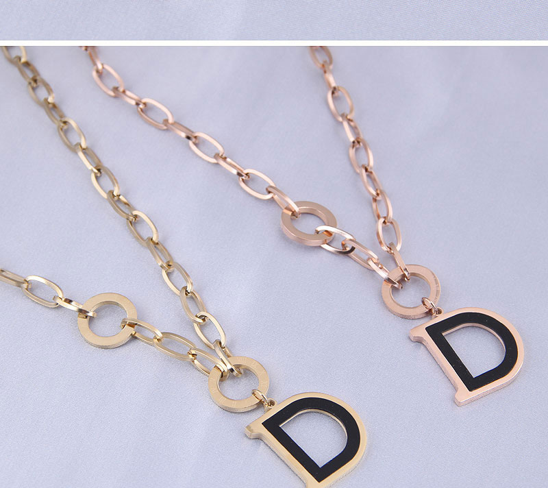 Fashion Gold Color Letter Hollow Titanium Steel Long Necklace,Pendants