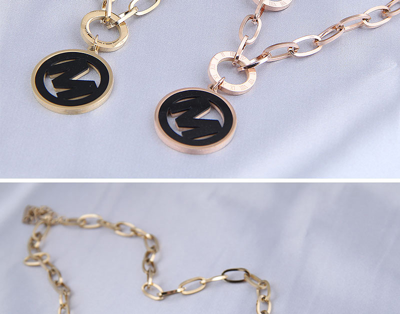 Fashion Rose Gold Color Letter Pendant Titanium Steel Long Necklace,Pendants