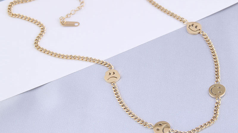 Fashion Gold Color Titanium Steel Smiley Face Cutout Necklace,Chains