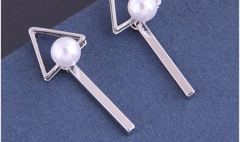 Fashion Silver Color Triangular Geometric Pearl Hollow Stud Earrings,Stud Earrings