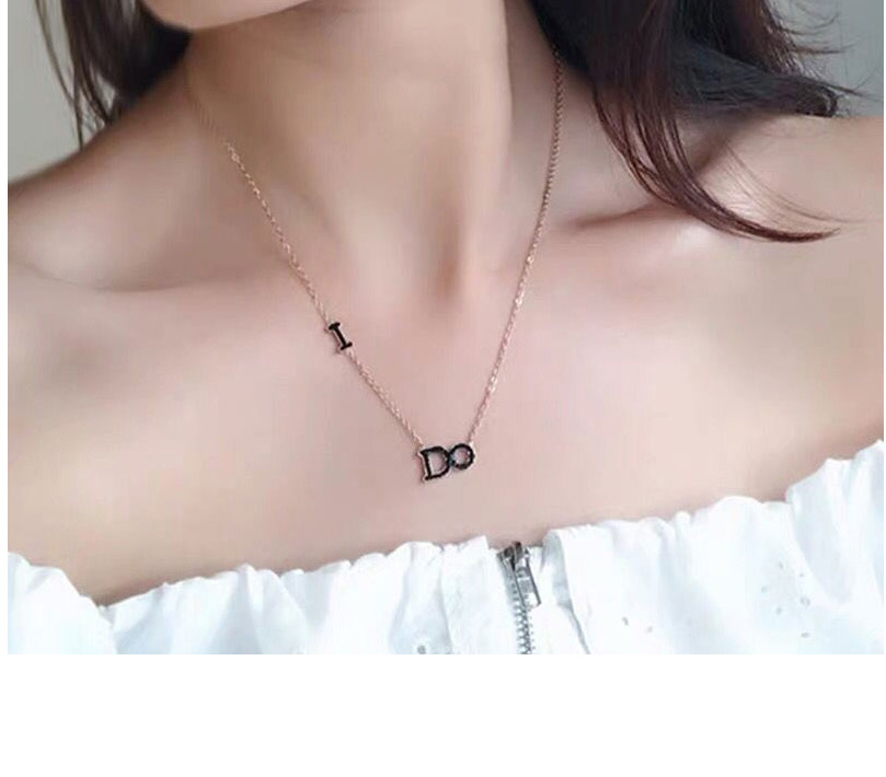 Fashion White Titanium Steel Letter Necklace With Diamonds,Pendants