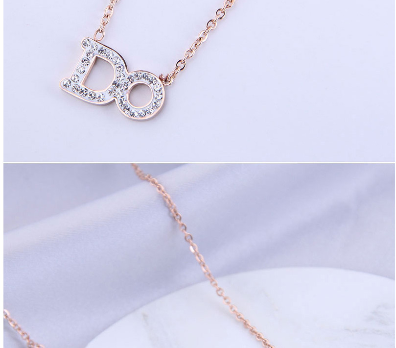 Fashion White Titanium Steel Letter Necklace With Diamonds,Pendants