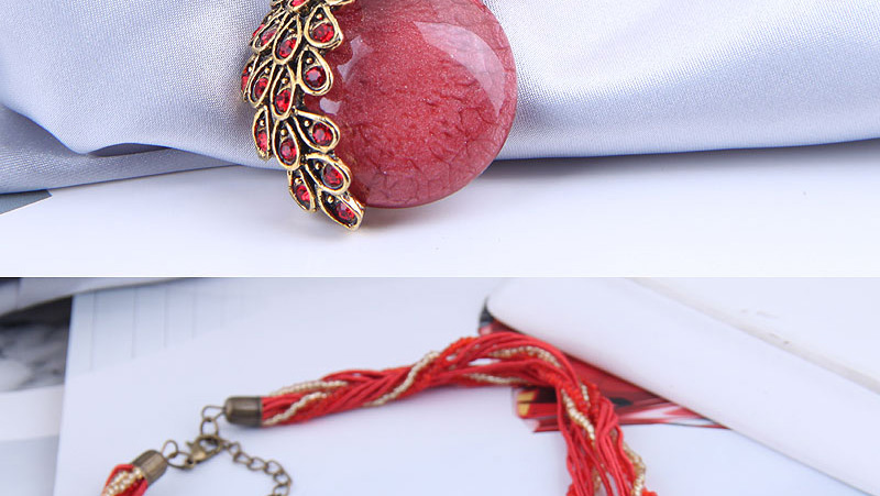 Fashion Red Handmade Peacock Gemstone Geometric Rice Bead Necklace,Pendants