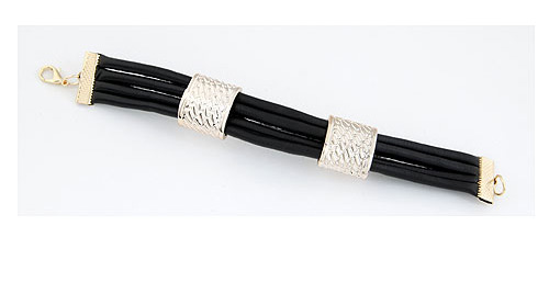 Fashion Black Metallic Leather Stone Pattern Alloy Geometric Bracelet,Fashion Bracelets