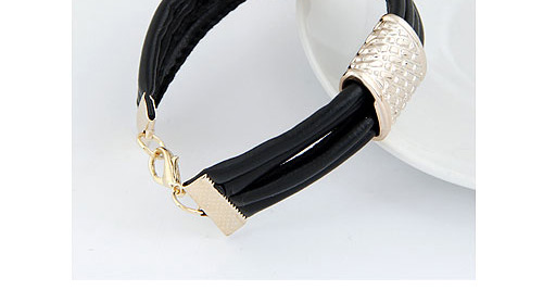 Fashion Black Metallic Leather Stone Pattern Alloy Geometric Bracelet,Fashion Bracelets