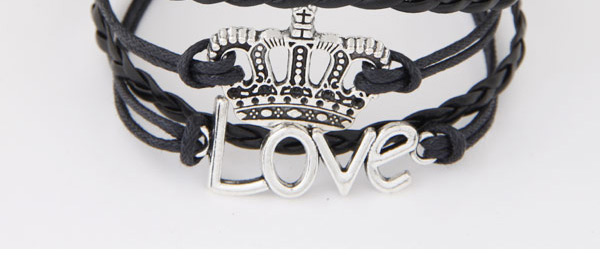 Fashion Black Crown Alloy Handmade Multi-layer Braided Bracelet,Fashion Bracelets