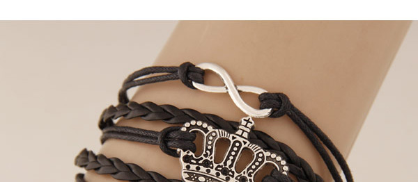 Fashion Black Crown Alloy Handmade Multi-layer Braided Bracelet,Fashion Bracelets