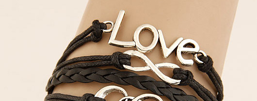 Fashion Black Letter Love Alloy Handmade Multi-layer Braided Bracelet,Fashion Bracelets