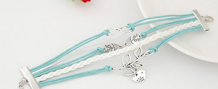 Fashion Blue Branches And Leaves Bird Owl Alloy Handmade Multi-layer Braided Bracelet,Fashion Bracelets