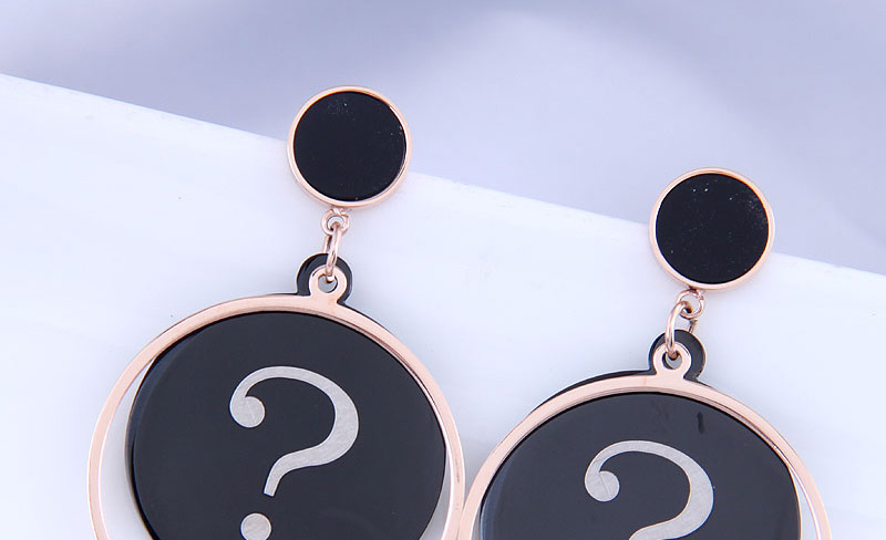 Fashion Black Titanium Steel Round Question Mark Earrings,Stud Earrings