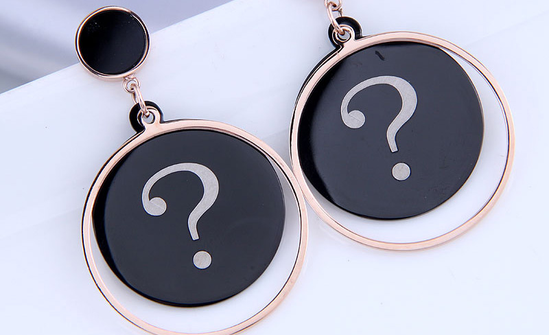 Fashion Black Titanium Steel Round Question Mark Earrings,Stud Earrings