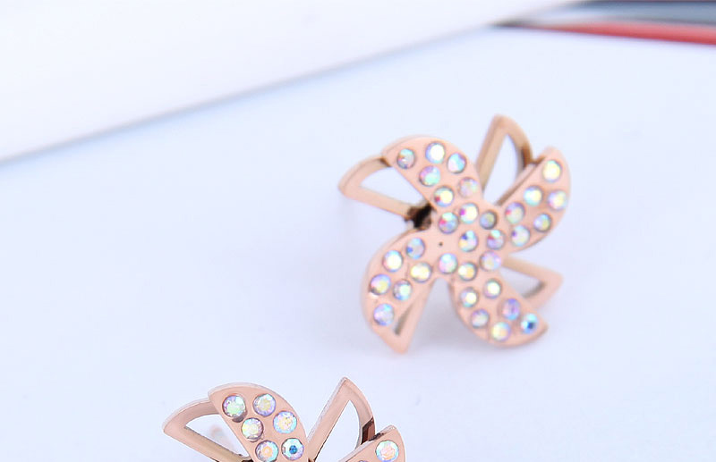 Fashion Gold Color Rotatable Windmill Diamond Hollow Earrings,Stud Earrings